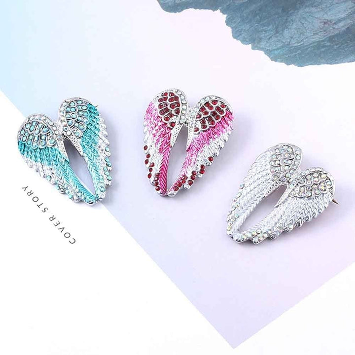 Women Rhinestone Inlaid Angel Wing Brooch Pin Cardigan Scarf Corsage Badge Decor Image 4