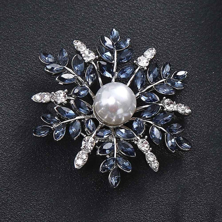 Women Rhinestone Faux Pearl Snowflake Brooch Pin Badge Cardigan Scarf Accessory Image 9