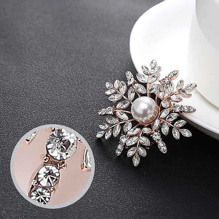 Women Rhinestone Faux Pearl Snowflake Brooch Pin Badge Cardigan Scarf Accessory Image 10