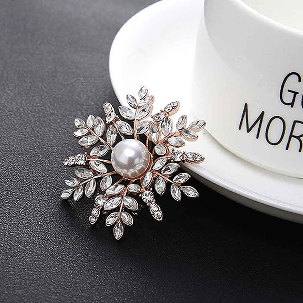 Women Rhinestone Faux Pearl Snowflake Brooch Pin Badge Cardigan Scarf Accessory Image 11