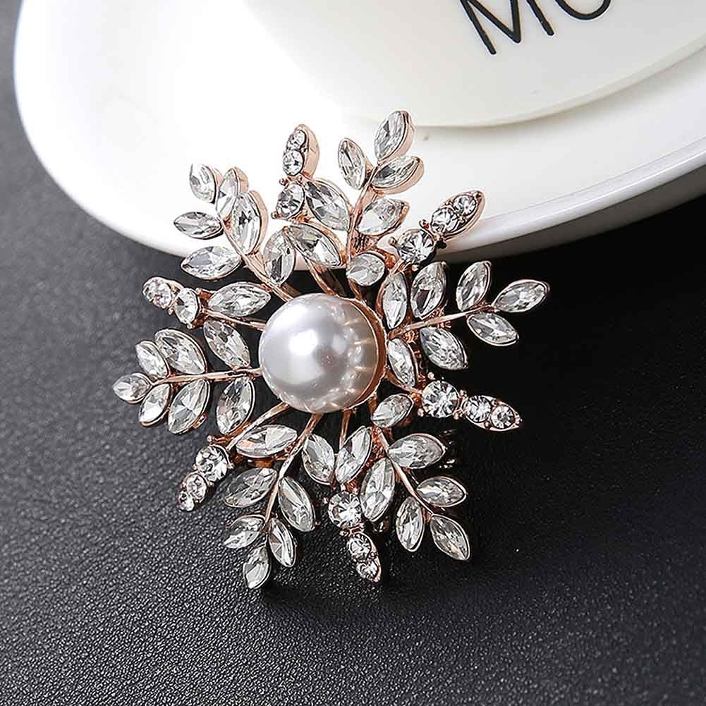 Women Rhinestone Faux Pearl Snowflake Brooch Pin Badge Cardigan Scarf Accessory Image 12