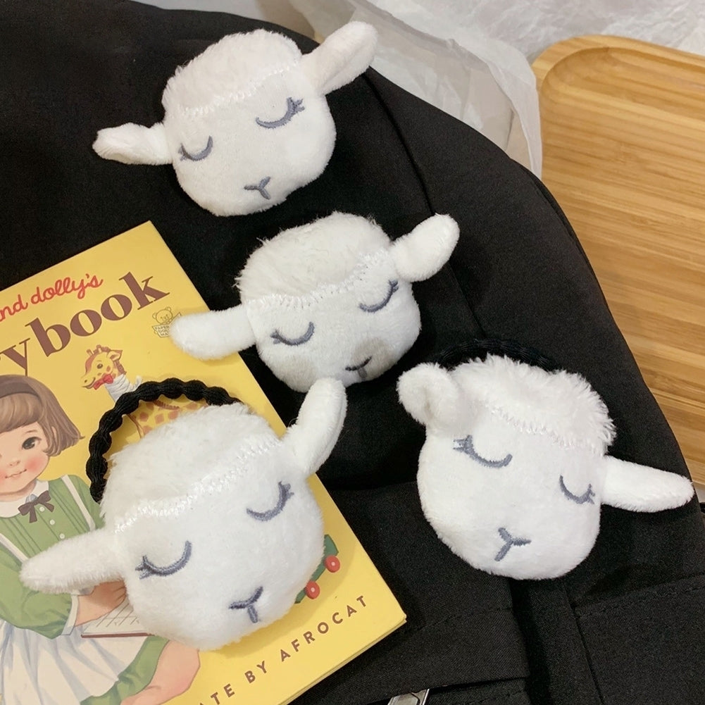 Cute Girls 3D Plush Lamb Elastic Hair Rope Ponytail Holder Brooch Pin Bag Decor Image 1