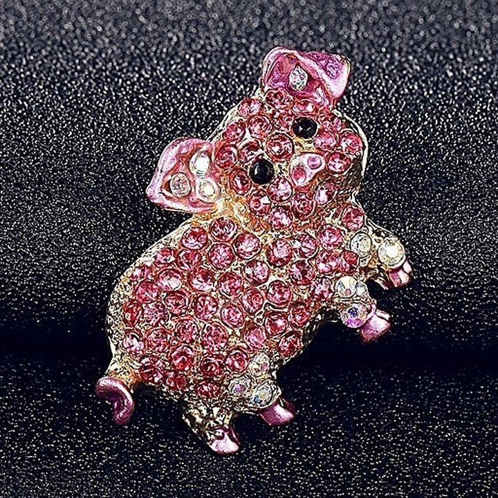 Women Rhinestone Inlaid Pig Brooch Pin Corsage Bag Badge Cloth Jewelry Accessory Image 3