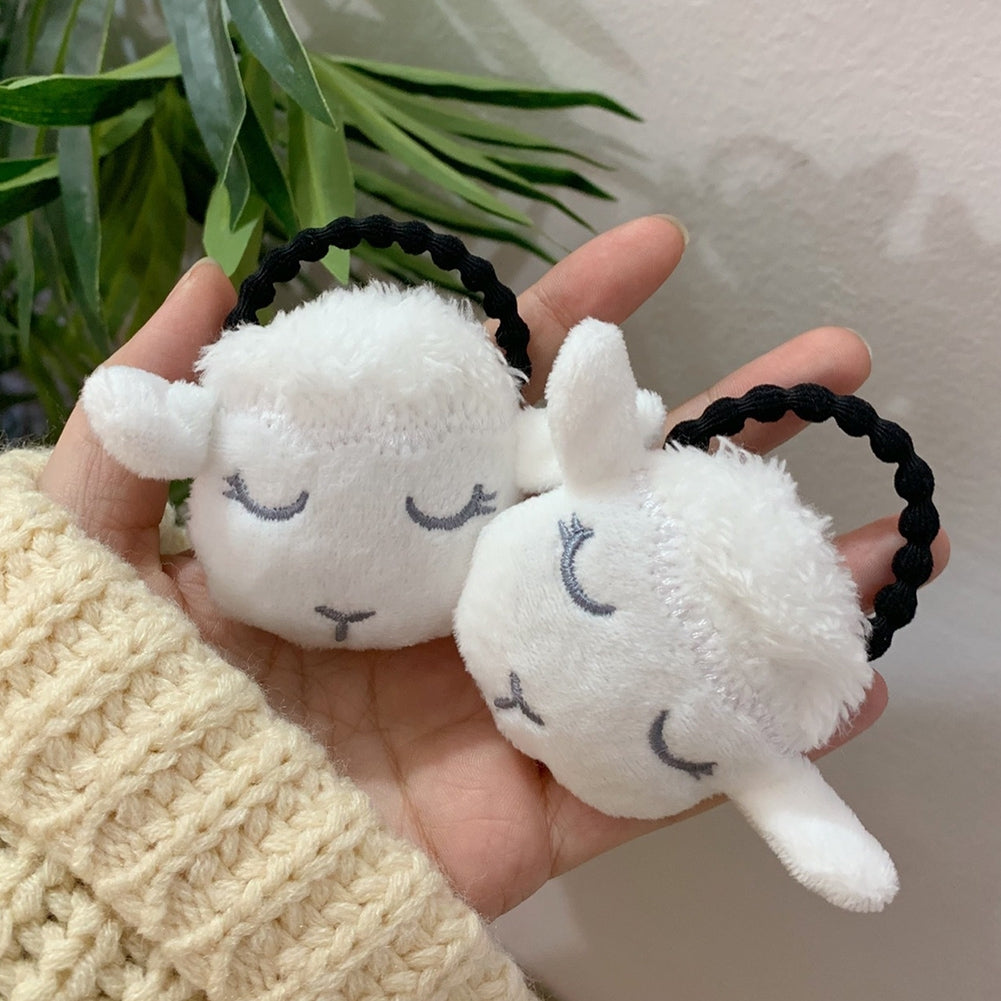 Cute Girls 3D Plush Lamb Elastic Hair Rope Ponytail Holder Brooch Pin Bag Decor Image 10