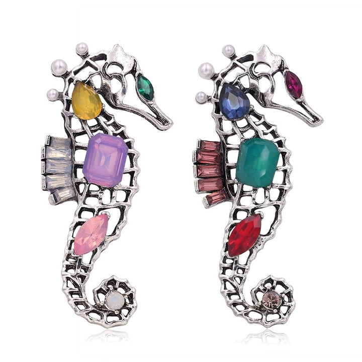 Women Hollow Seahorse Animal Faux Crystal Brooch Pin Badge Corsage Lapel Jewelry Image 1