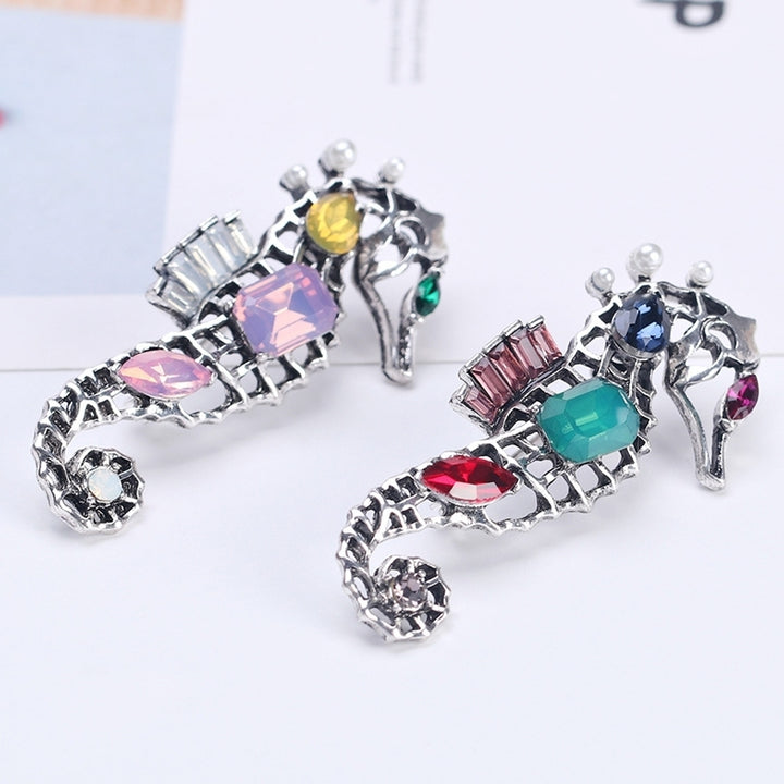 Women Hollow Seahorse Animal Faux Crystal Brooch Pin Badge Corsage Lapel Jewelry Image 4