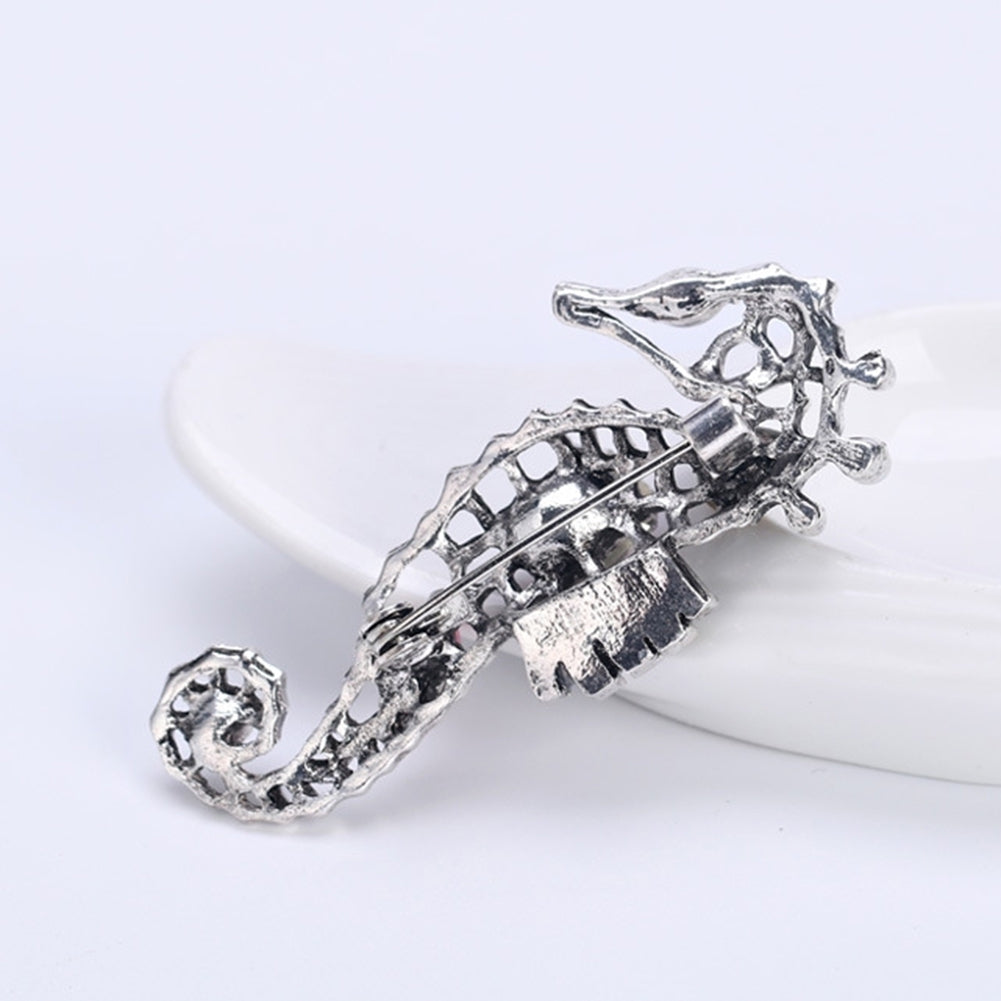 Women Hollow Seahorse Animal Faux Crystal Brooch Pin Badge Corsage Lapel Jewelry Image 10