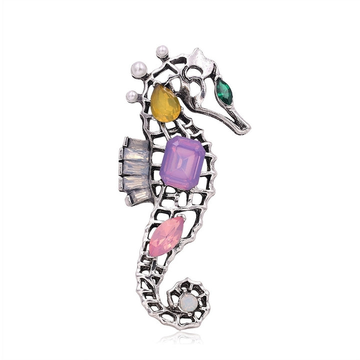 Women Hollow Seahorse Animal Faux Crystal Brooch Pin Badge Corsage Lapel Jewelry Image 11