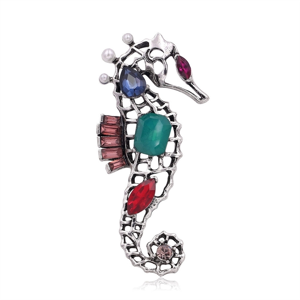 Women Hollow Seahorse Animal Faux Crystal Brooch Pin Badge Corsage Lapel Jewelry Image 1