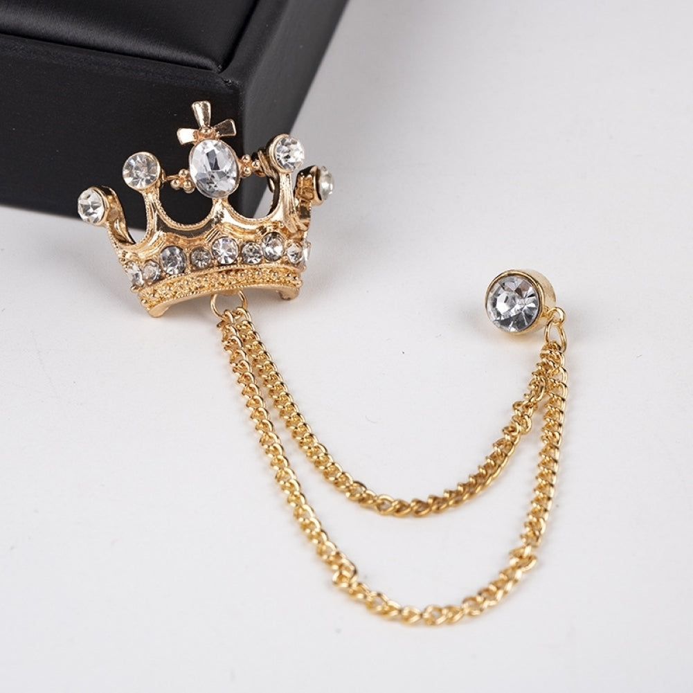 Unisex Crown Shape Brooch Tassel Chain Lapel Pin Retro Corsage Suit Accessory Image 1