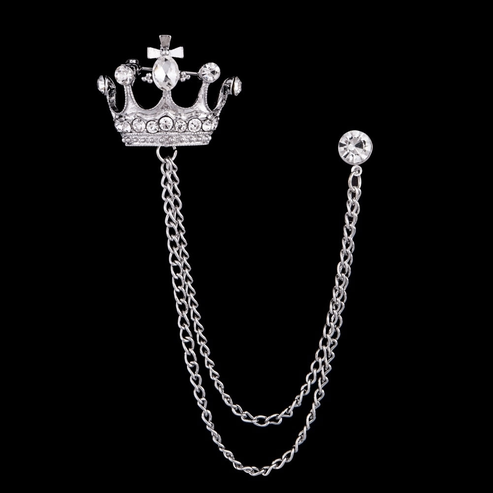 Unisex Crown Shape Brooch Tassel Chain Lapel Pin Retro Corsage Suit Accessory Image 4