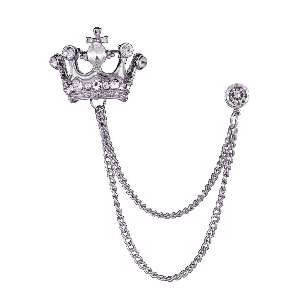 Unisex Crown Shape Brooch Tassel Chain Lapel Pin Retro Corsage Suit Accessory Image 7