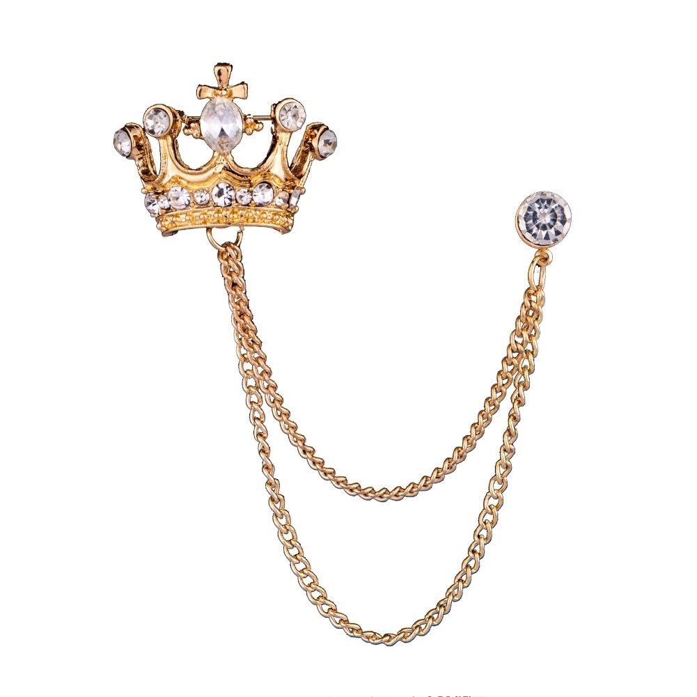 Unisex Crown Shape Brooch Tassel Chain Lapel Pin Retro Corsage Suit Accessory Image 1