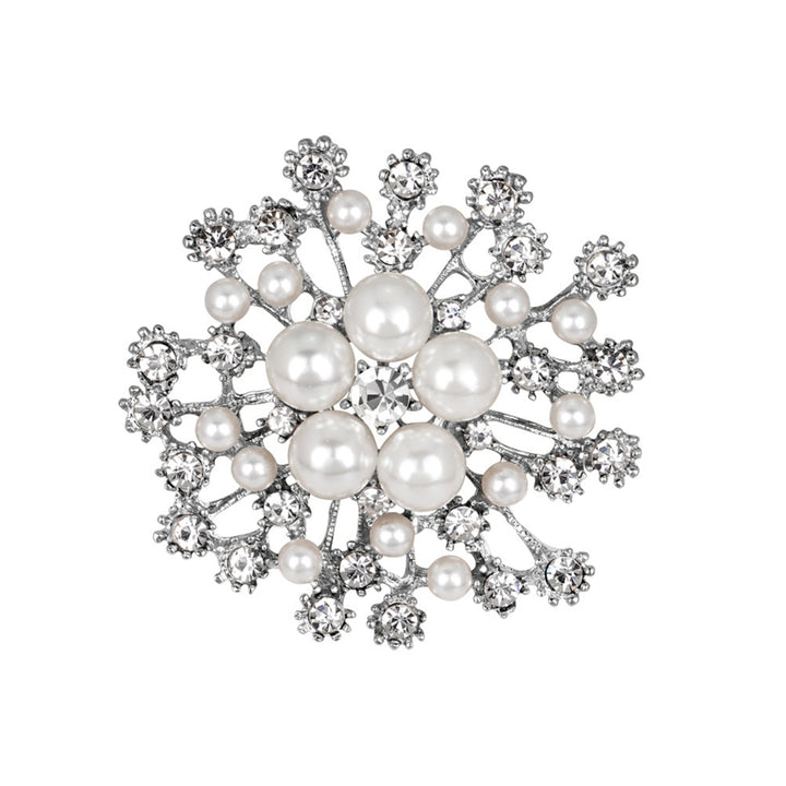 Ladies Snowflake Faux Pearl Rhinestone Decor Brooch Pin Corsage Fashion Gift Image 8