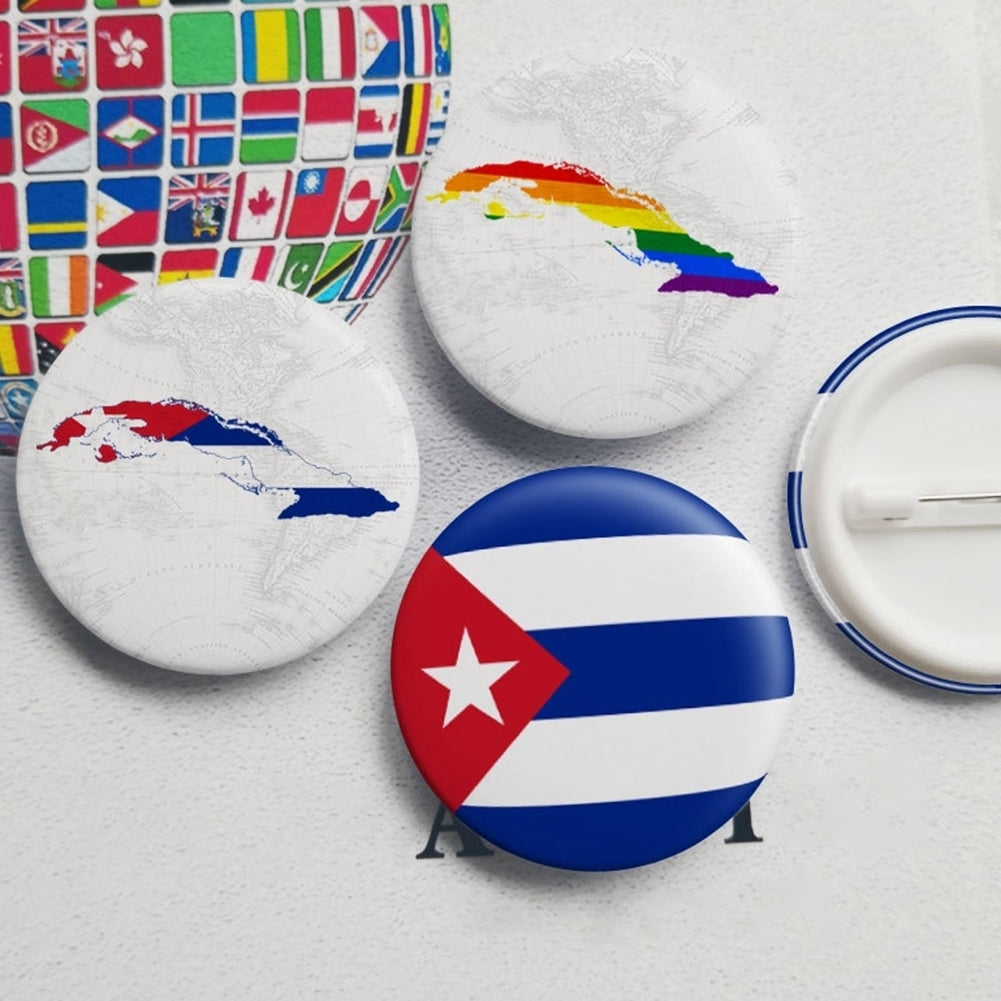 2Pcs Round Cuba National Flag Rainbow Map Brooch Pin Badge Clothes Decor Image 1