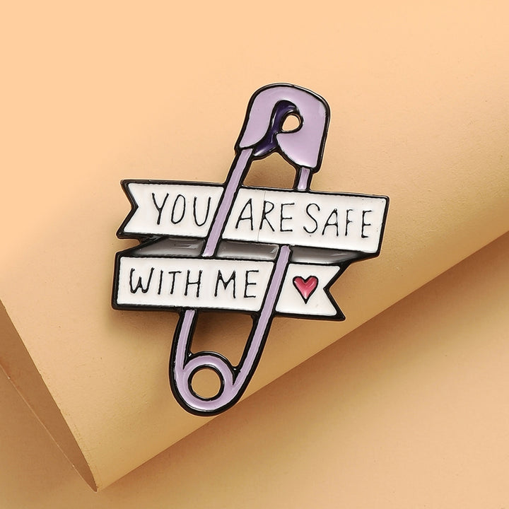 YOU ARE SAFE WITH ME Love Paper Clip Brooch Lapel Pin Badge Clothes Accessory Image 1