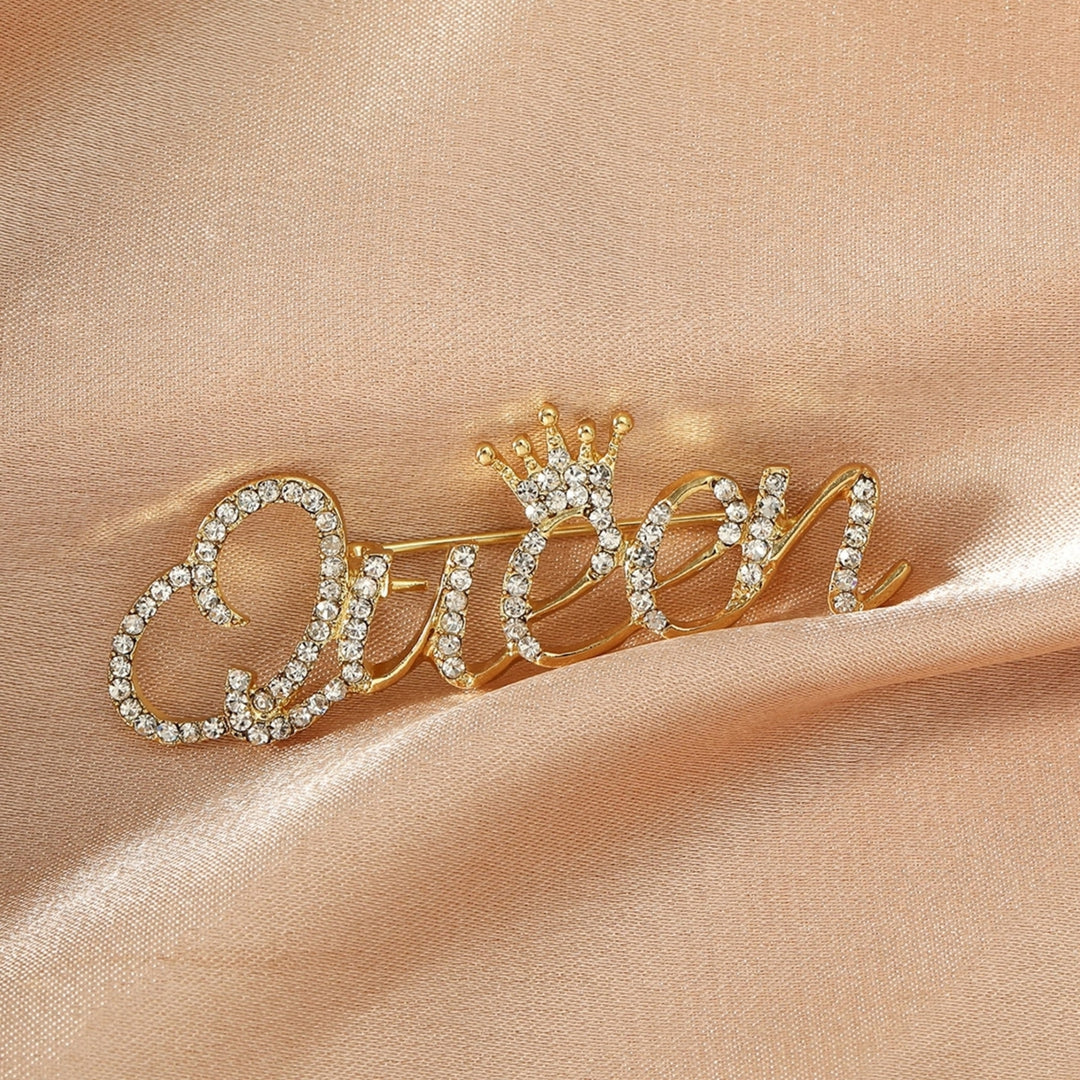 Fashion Women Rhinestone Queen Letter Crown Shape Decor Brooch Pin Jewelry Gift Image 1