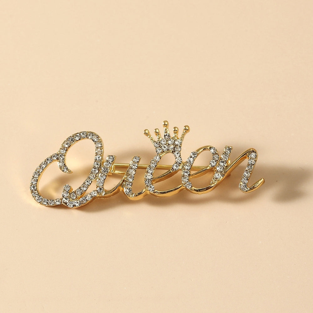 Fashion Women Rhinestone Queen Letter Crown Shape Decor Brooch Pin Jewelry Gift Image 2