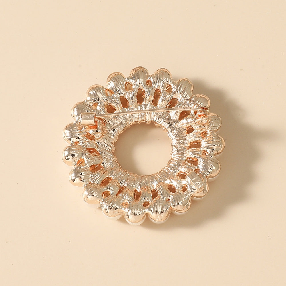 Women Round Faux Pearl Rhinestone Decor Brooch Pin Corsage Fashion Accessory Image 2