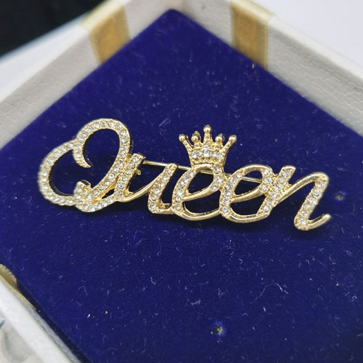 Fashion Women Rhinestone Queen Letter Crown Shape Decor Brooch Pin Jewelry Gift Image 4