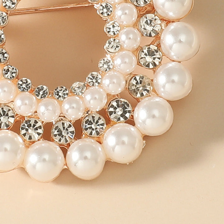 Women Round Faux Pearl Rhinestone Decor Brooch Pin Corsage Fashion Accessory Image 4