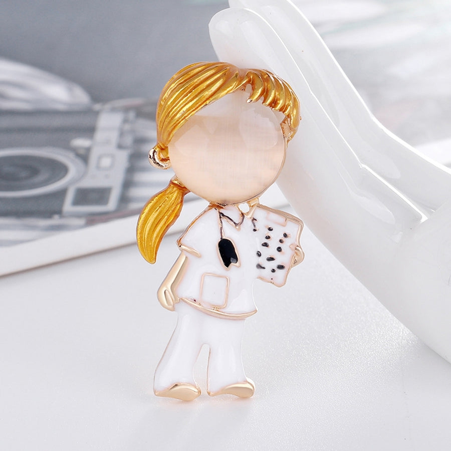 Badge Fashion Clothes Decoration Cartoon Opal Enamel Doctor Girl Brooch Pin for Party Image 1