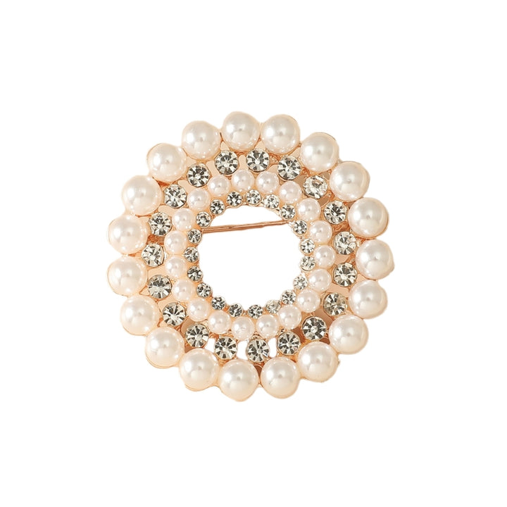 Women Round Faux Pearl Rhinestone Decor Brooch Pin Corsage Fashion Accessory Image 6