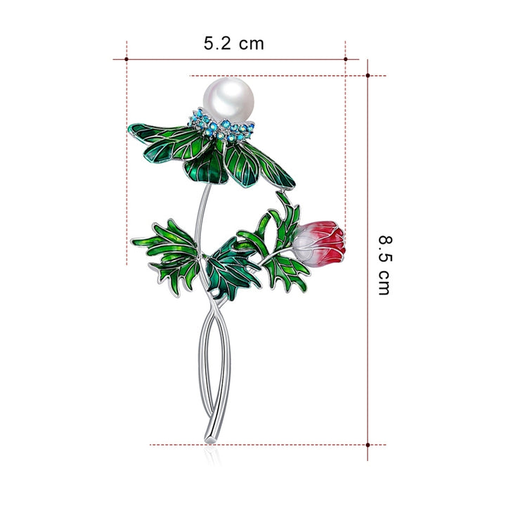 Simple Rose Flower Leaf Faux Pearl Rhinestone Brooch Pin Lapel Jewelry Accessory Image 4