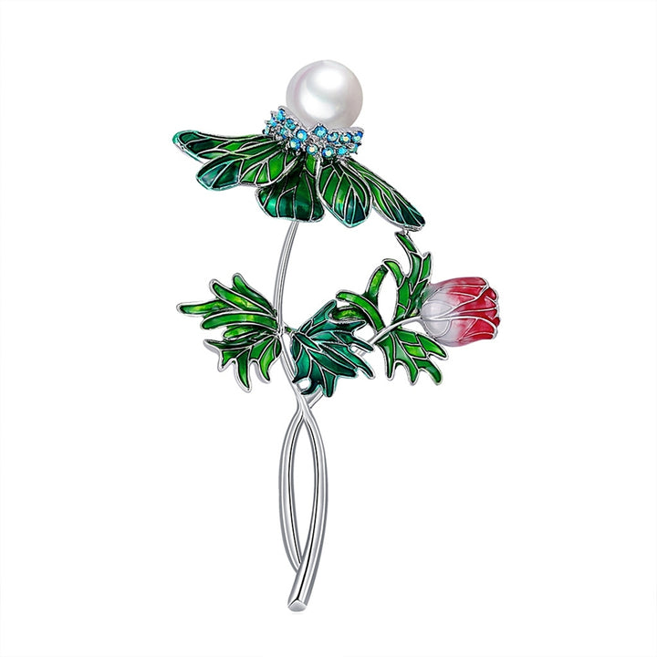 Simple Rose Flower Leaf Faux Pearl Rhinestone Brooch Pin Lapel Jewelry Accessory Image 9