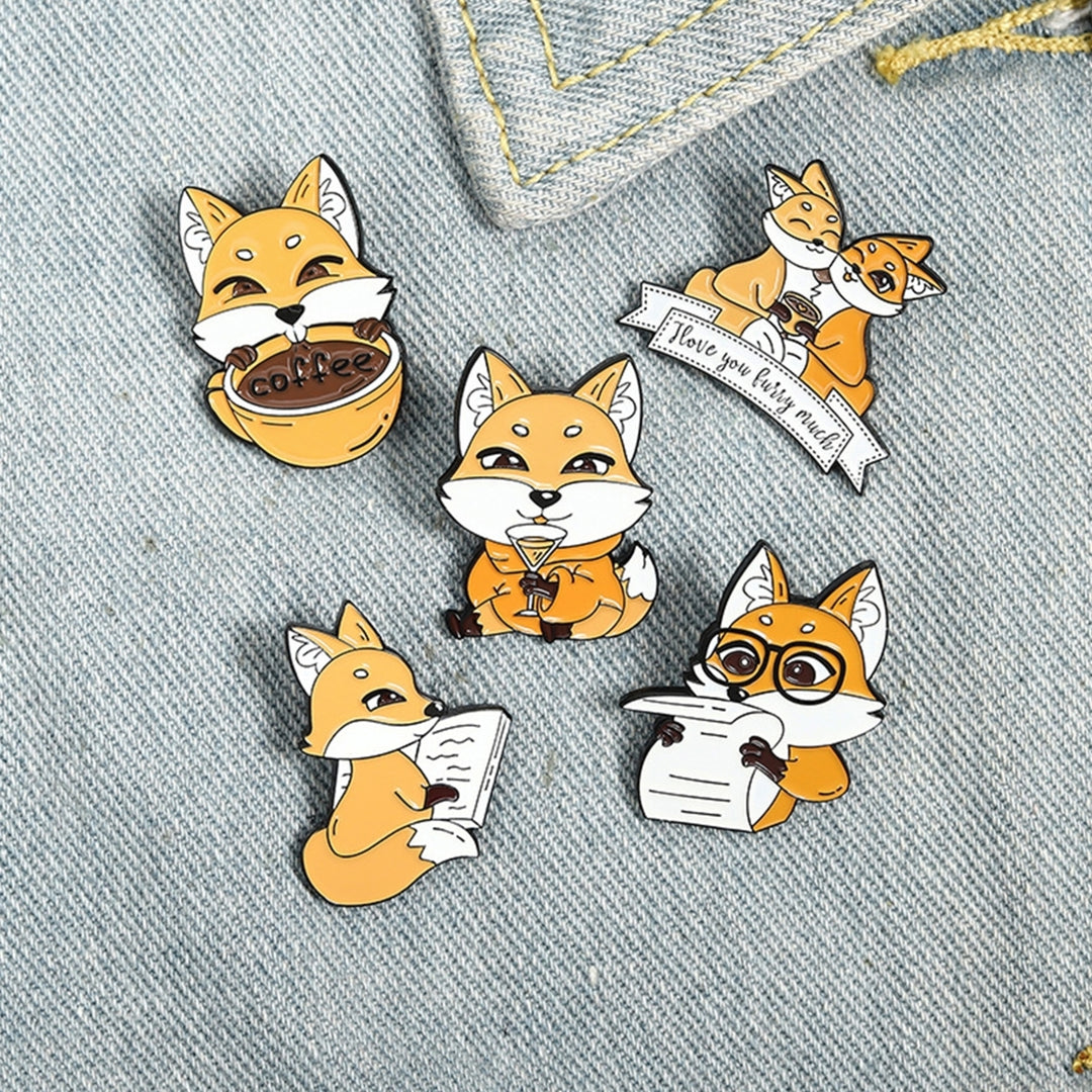 Cartoon Animal Fox Drink Coffee Newspaper Enamel Brooch Pin Bag Lapel Badge Image 6