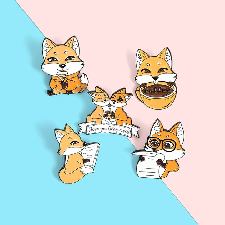 Cartoon Animal Fox Drink Coffee Newspaper Enamel Brooch Pin Bag Lapel Badge Image 7