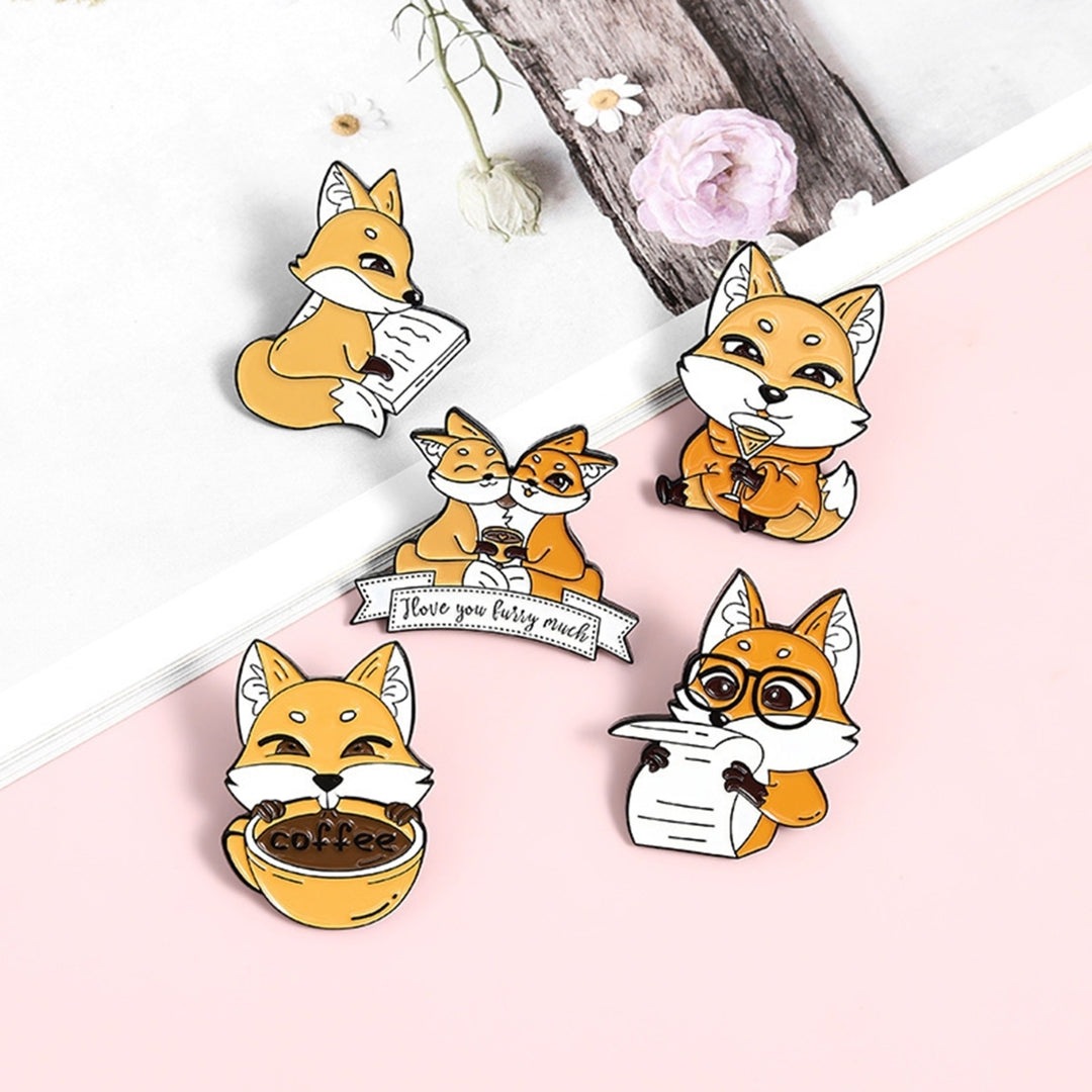 Cartoon Animal Fox Drink Coffee Newspaper Enamel Brooch Pin Bag Lapel Badge Image 8