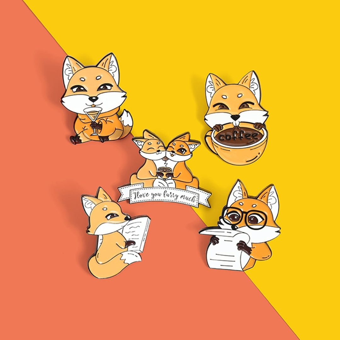 Cartoon Animal Fox Drink Coffee Newspaper Enamel Brooch Pin Bag Lapel Badge Image 9