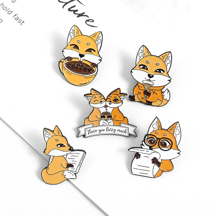 Cartoon Animal Fox Drink Coffee Newspaper Enamel Brooch Pin Bag Lapel Badge Image 10