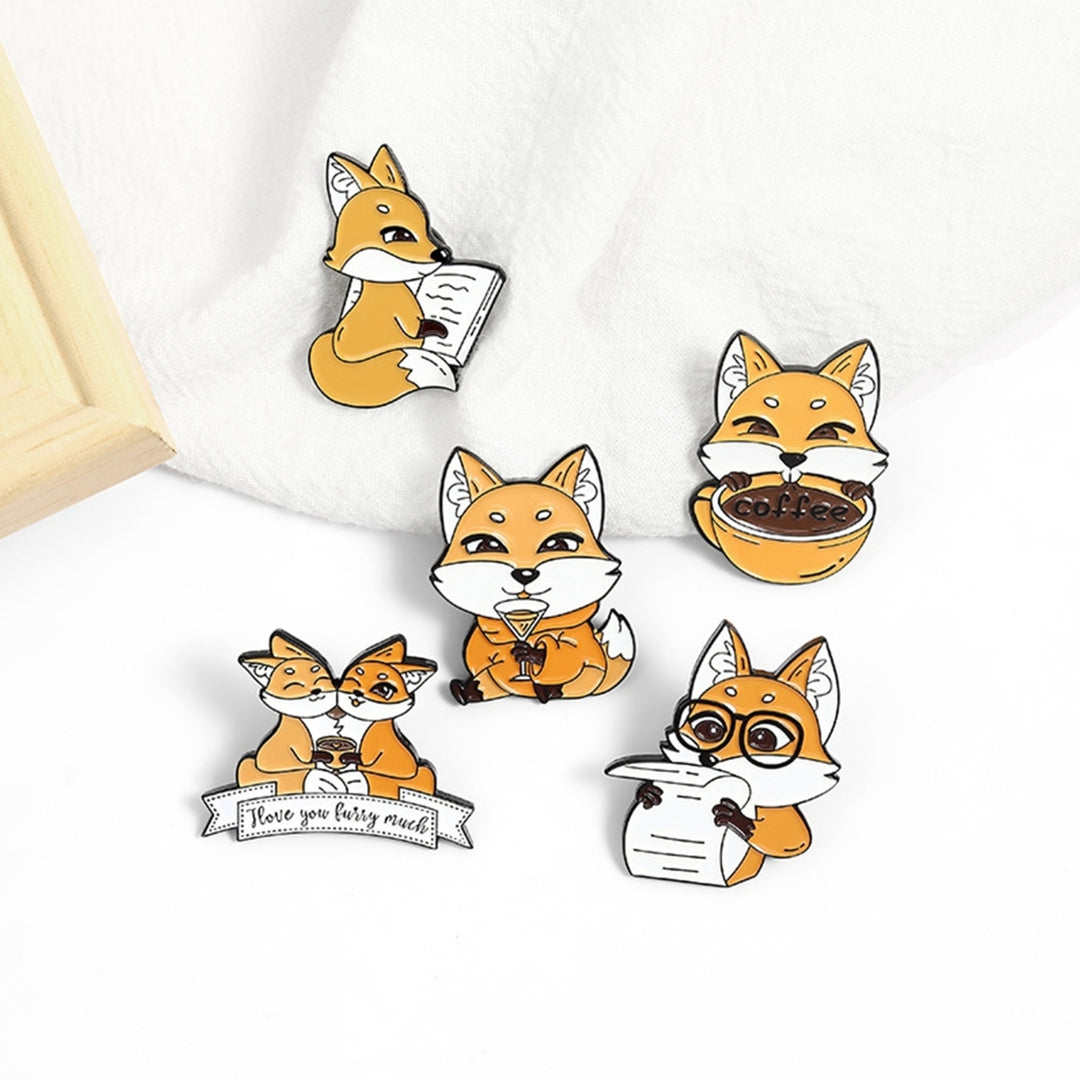 Cartoon Animal Fox Drink Coffee Newspaper Enamel Brooch Pin Bag Lapel Badge Image 11