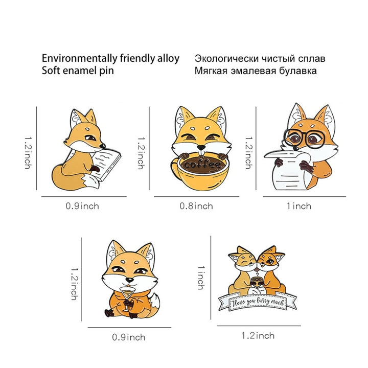 Cartoon Animal Fox Drink Coffee Newspaper Enamel Brooch Pin Bag Lapel Badge Image 12