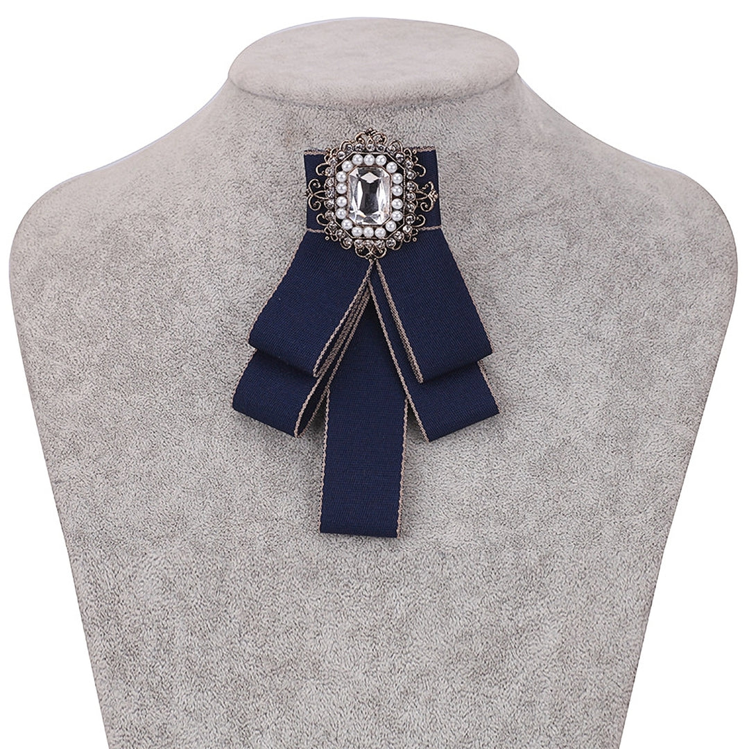 Women Elegant Wedding Party Bow Rhinestone Lint Pre Tied Neck Tie Brooch Pin Image 11