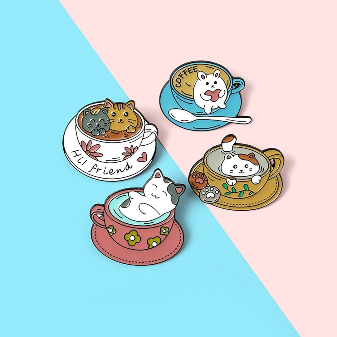 Cartoon Cat Coffee Cup Brooch Bag Hats Lapel Enamel Paint Pin Garment Badge Gift Image 8