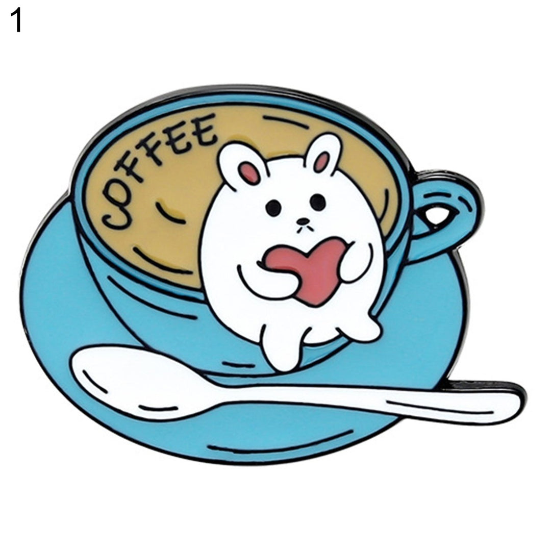 Cartoon Cat Coffee Cup Brooch Bag Hats Lapel Enamel Paint Pin Garment Badge Gift Image 9