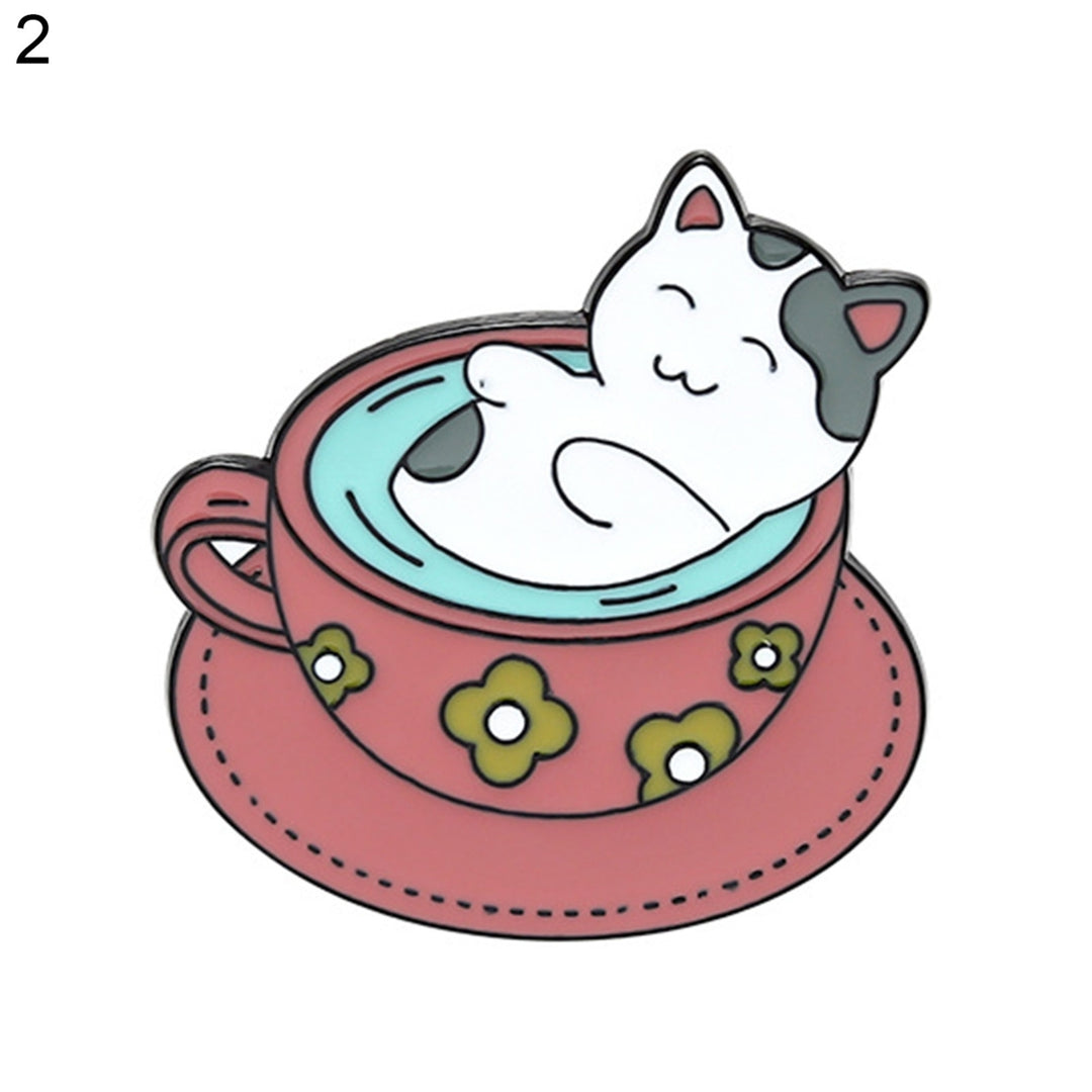 Cartoon Cat Coffee Cup Brooch Bag Hats Lapel Enamel Paint Pin Garment Badge Gift Image 10