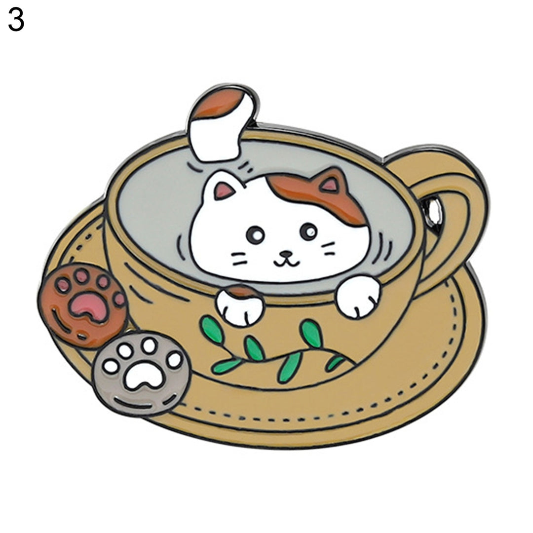 Cartoon Cat Coffee Cup Brooch Bag Hats Lapel Enamel Paint Pin Garment Badge Gift Image 11