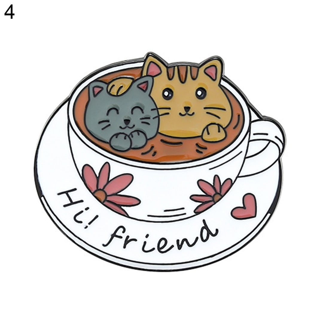 Cartoon Cat Coffee Cup Brooch Bag Hats Lapel Enamel Paint Pin Garment Badge Gift Image 12