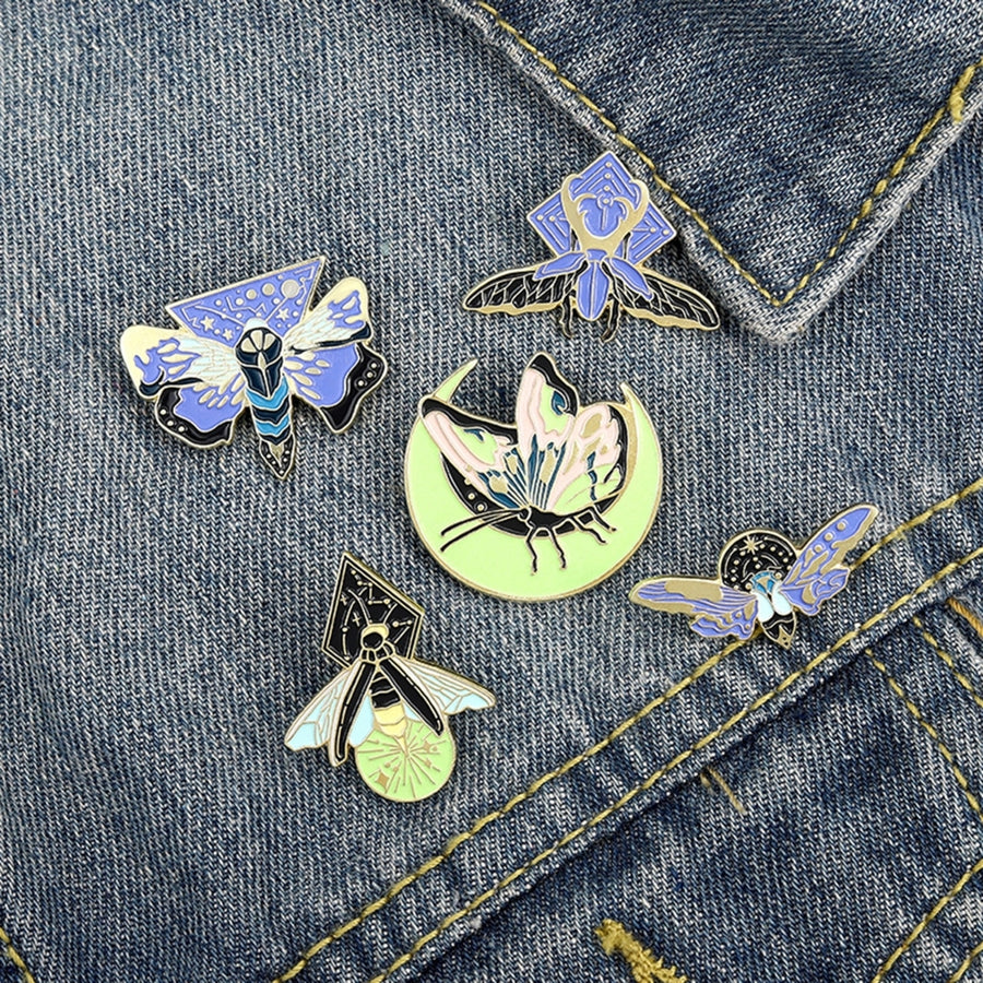 5Pcs Brooch Pin Luminous Enamel Alloy Butterfly Moth Moon Brooch Lapel Badge for Clothes Image 1