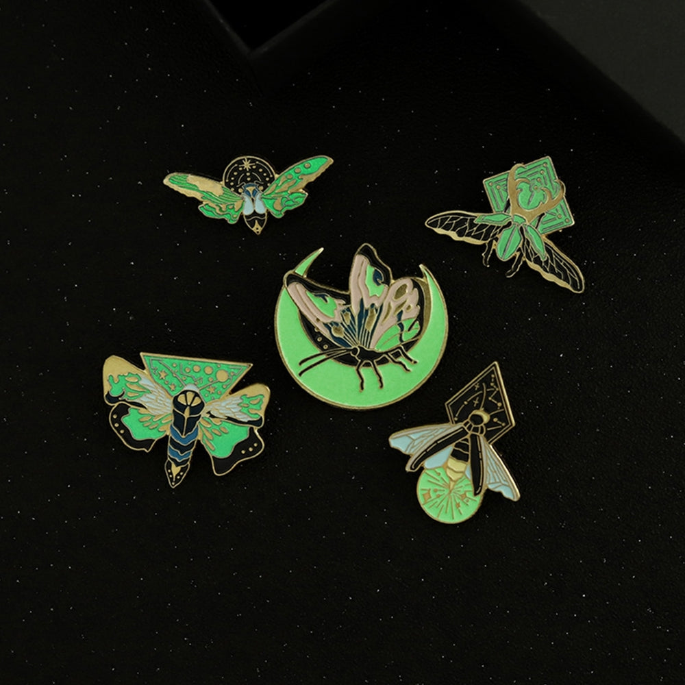 5Pcs Brooch Pin Luminous Enamel Alloy Butterfly Moth Moon Brooch Lapel Badge for Clothes Image 2