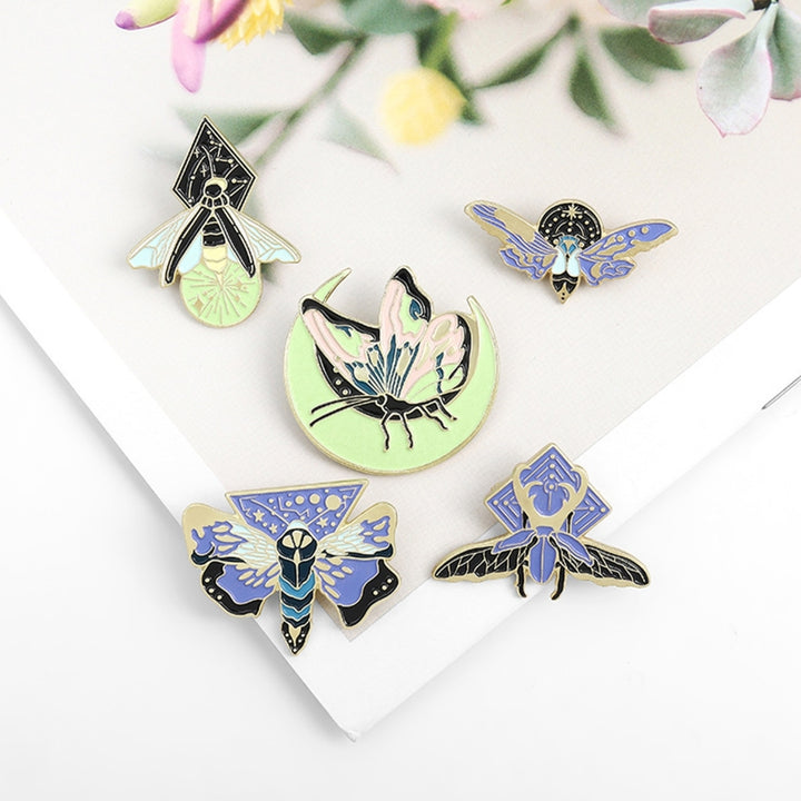5Pcs Brooch Pin Luminous Enamel Alloy Butterfly Moth Moon Brooch Lapel Badge for Clothes Image 3
