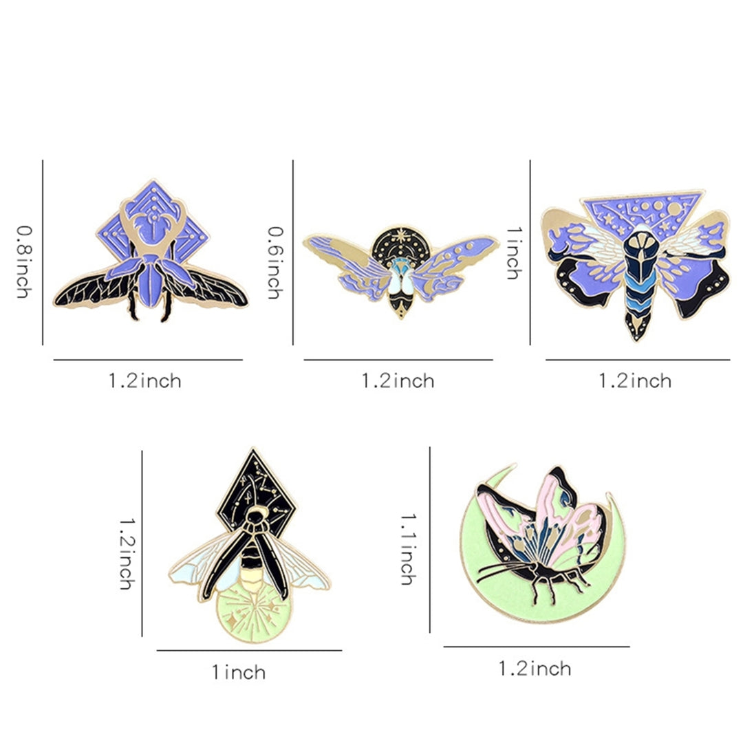 5Pcs Brooch Pin Luminous Enamel Alloy Butterfly Moth Moon Brooch Lapel Badge for Clothes Image 4