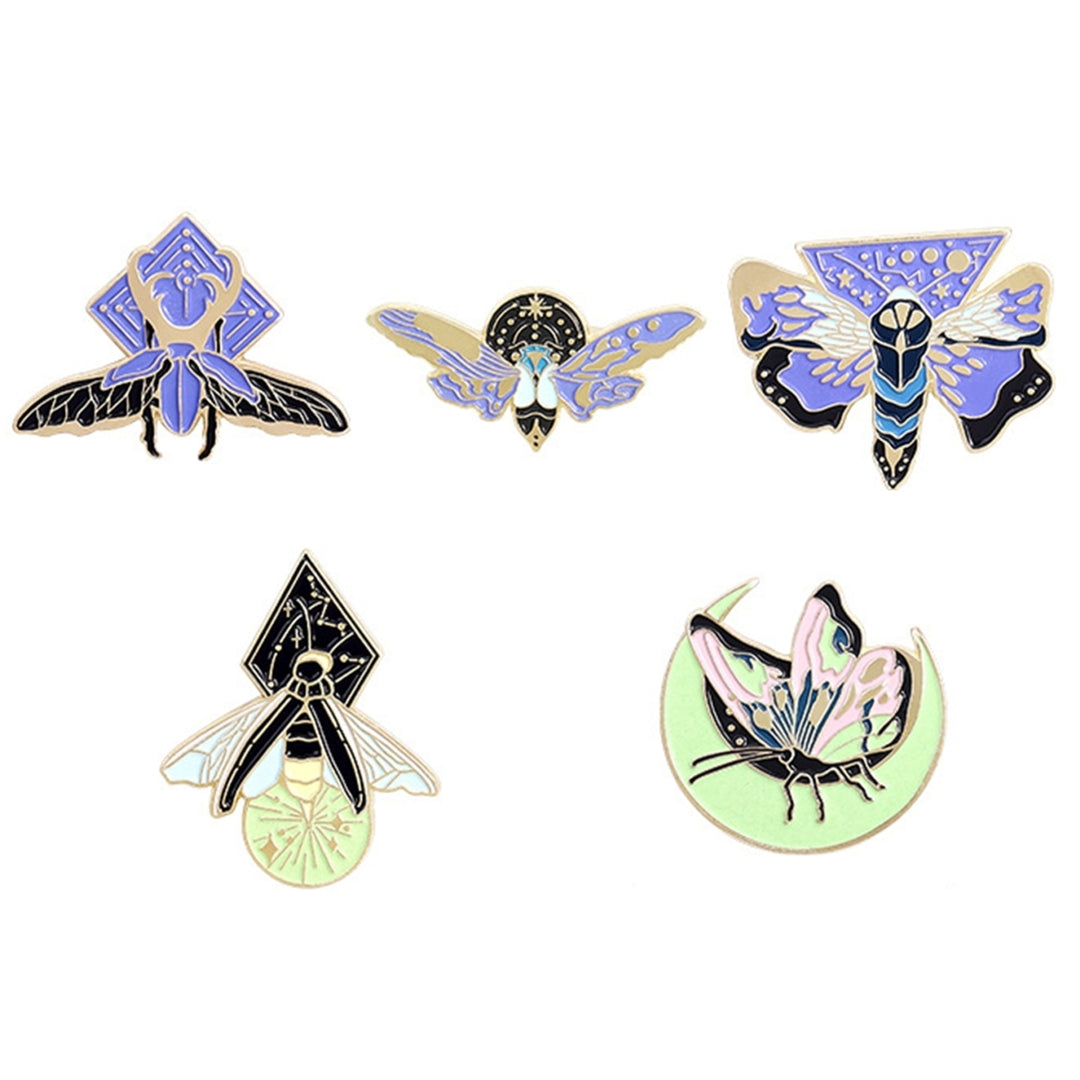 5Pcs Brooch Pin Luminous Enamel Alloy Butterfly Moth Moon Brooch Lapel Badge for Clothes Image 6