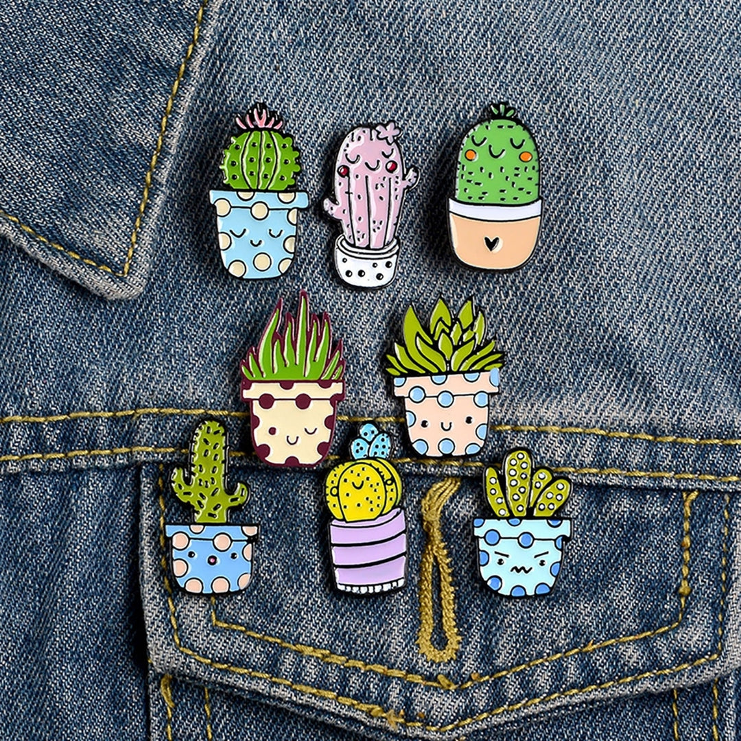 8Pcs Lapel Pins Potted Plant Delicate Enamel Mini Cactus Aloe Badges Brooches for Clothes Image 1
