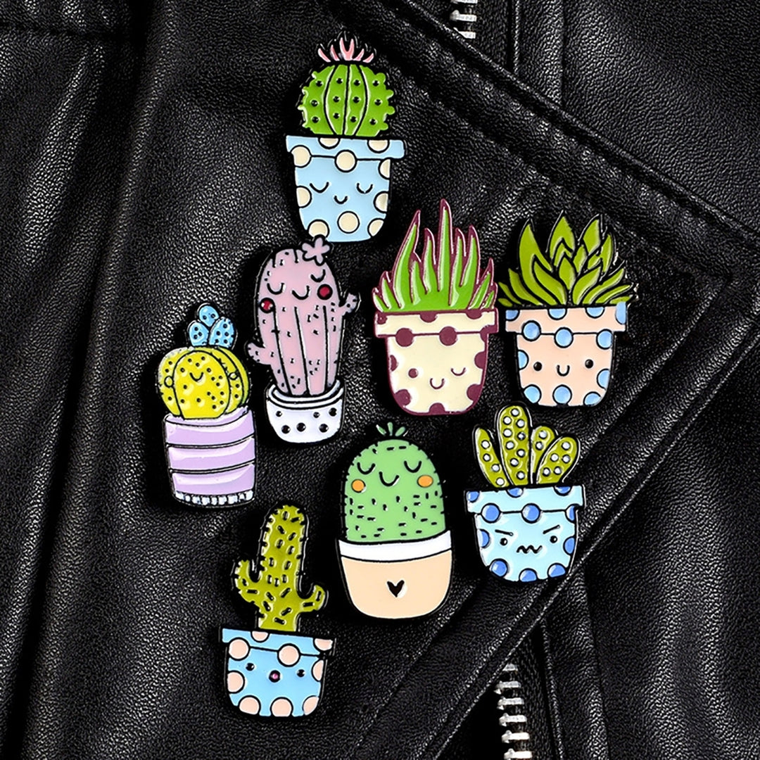 8Pcs Lapel Pins Potted Plant Delicate Enamel Mini Cactus Aloe Badges Brooches for Clothes Image 3