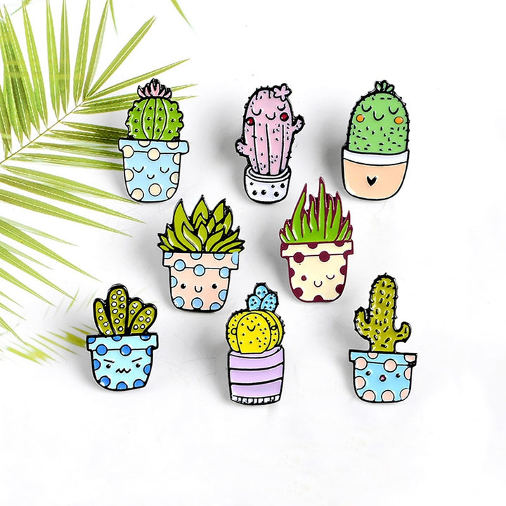 8Pcs Lapel Pins Potted Plant Delicate Enamel Mini Cactus Aloe Badges Brooches for Clothes Image 4